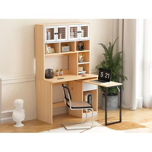 ModernLuxe Bureau met multifunctionele opbergruimte - draaibaar bureau - Naturel