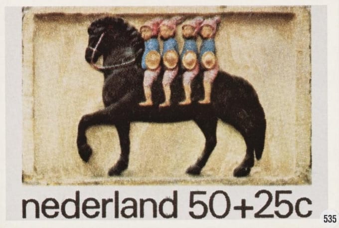 Briefkaart met afbeelding De vier Heemskinderen postzegel