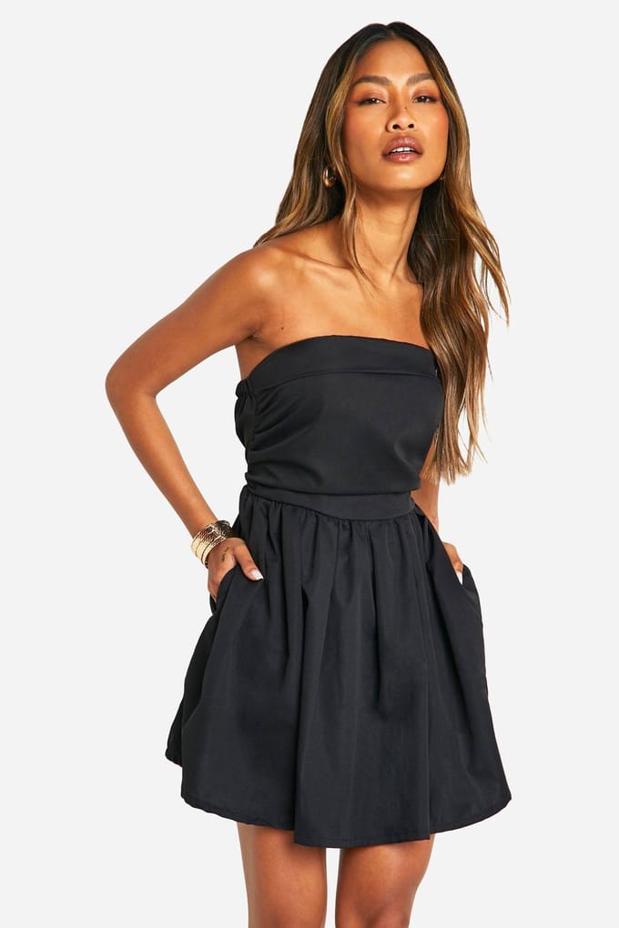 boohoo Dames Geruched Bandeau Mini Jurk | Black | Maat: 16
