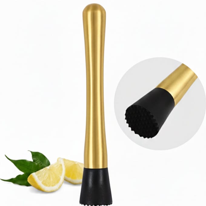 Cocora Cocktail Stamper - Muddler - Extra Grip - RVS - 21 x 3 x 3 cm - Goud