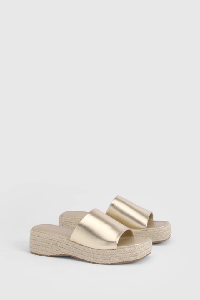 boohoo Dames Espadrille Mule Sleehakken | Goud | Maat: 37