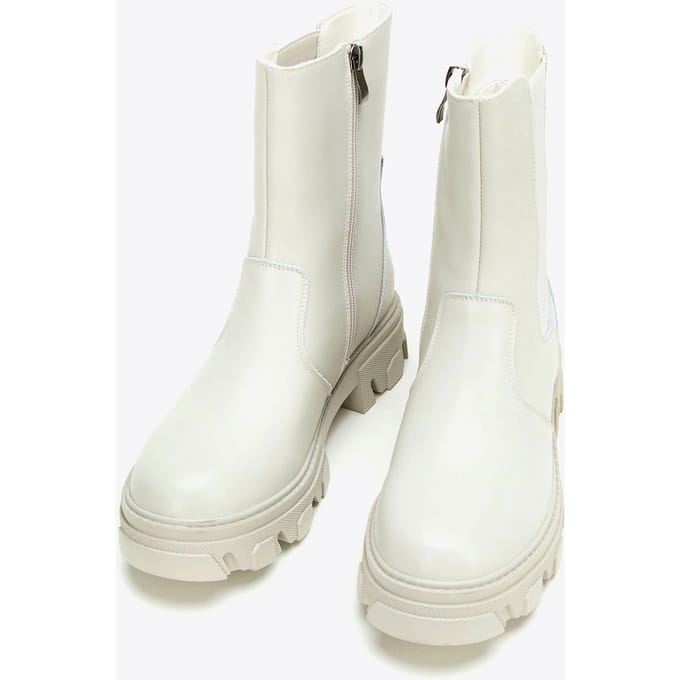 Wittchen Dames Leren Chelsea Boots op een Grijs Beige Platform, Natuurlijk Leer
