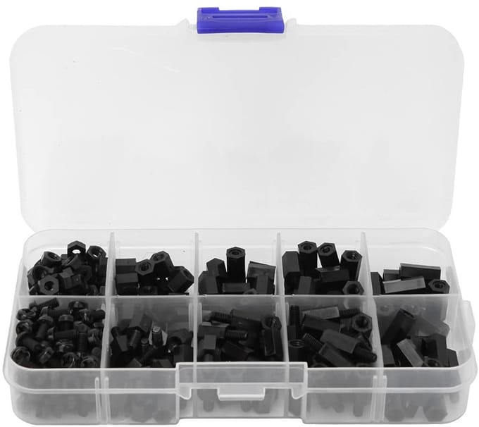 Set van 300 M3 Nylon Schroefmoeren - Hex Socket, Strip Spacers en Bevestigingsmaterialen voor Diverse Toepassingen