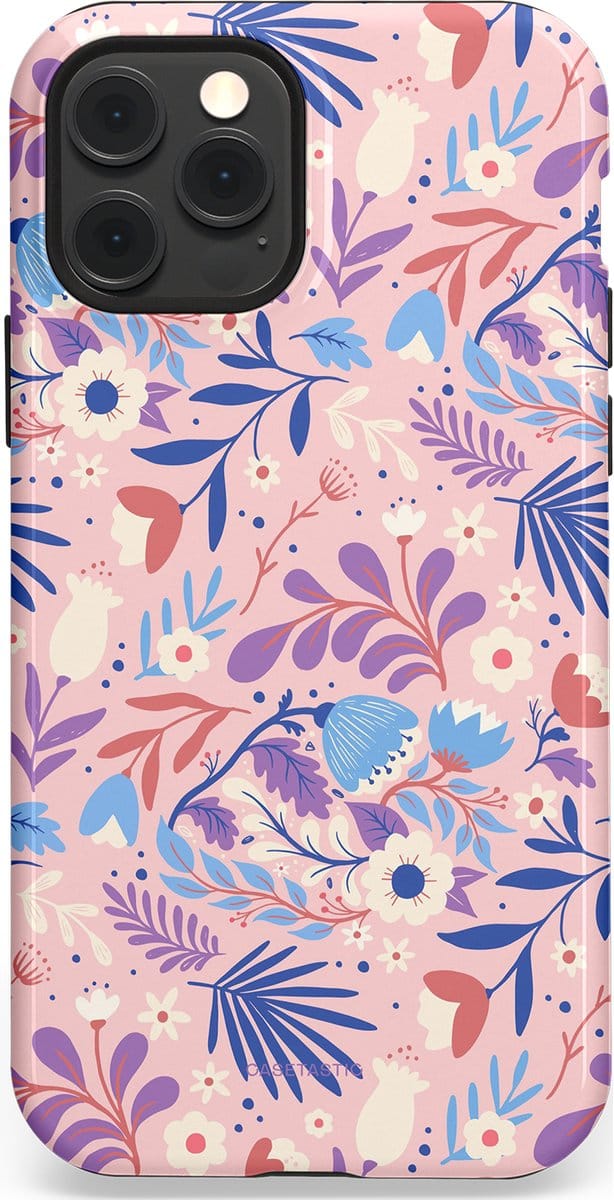 Casetastic hoesje geschikt voor Apple iPhone 12 / Apple iPhone 12 Pro - MagSafe - Dubbellaagse bescherming - Bloeispel - Fashion Case - Lichtroze Lavendel Crème Lichtgrijs