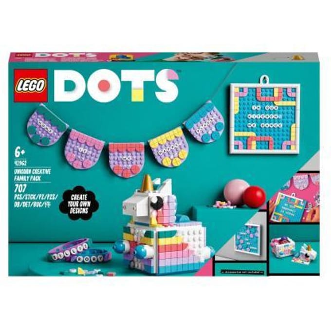 LEGO® DOTS Eenhoorn creatieve gezinsset 41962 knutseldecoratieset; kinderen kunnen speelgoed en cadeautjes op een unieke manier versieren; een leuk knutselproject voor de hele familie; voor fans vanaf 6 jaar (707 onderdelen)