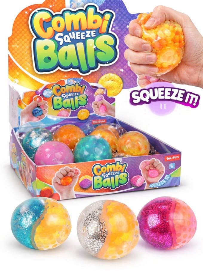 Combi Squishy stressbal - 1 exemplaar - squishy meisjes - Glitter - Fidget Toys - Knijpbal voor de hand - 6 cm