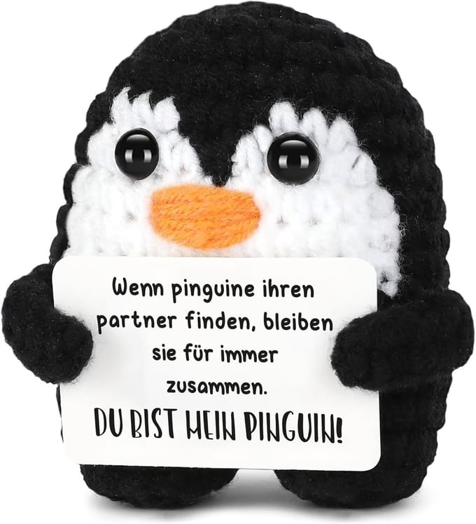 Liefdes Pinguïn - Romantisch Geschenk - Cadeau Geven - Handgemaakt Ontwerp - 5 x 7 cm - Wit Zwart