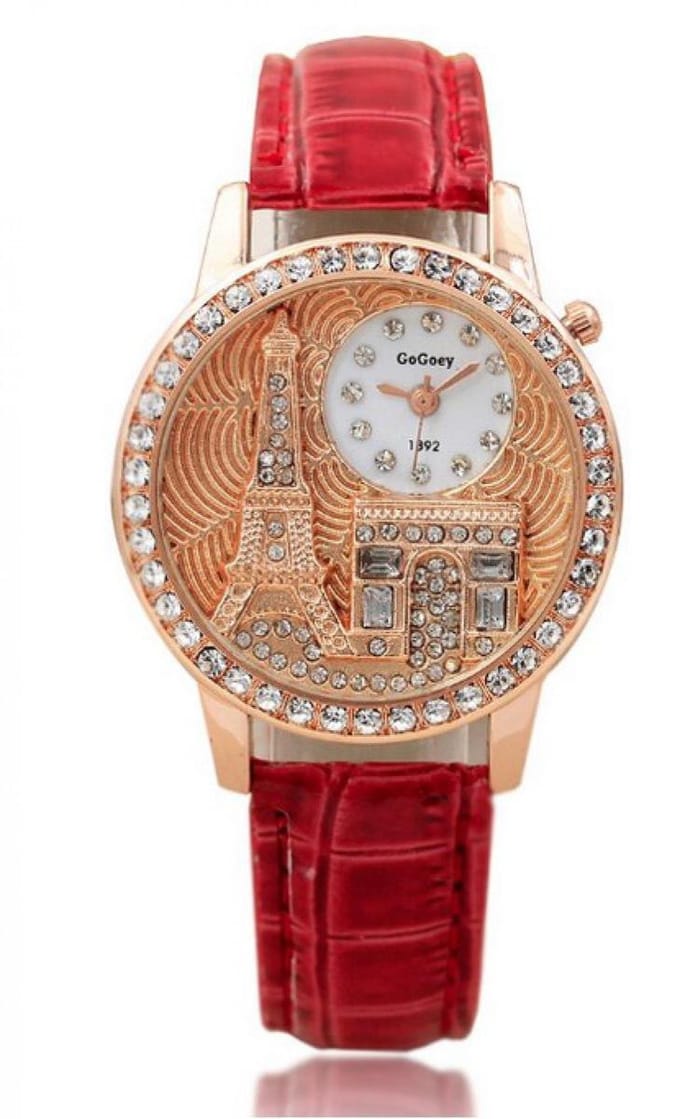 Hidzo Horloge Parijs - Ø 38 mm - Rood - Kunstleer