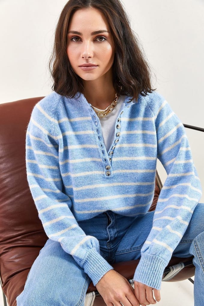 Knopenkraag Relaxed Fit Gebreide Trui