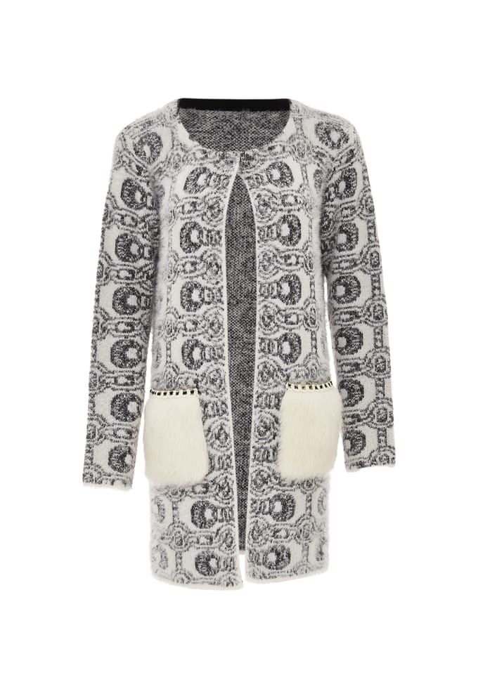 Faina Vest Dames wol wit zwart