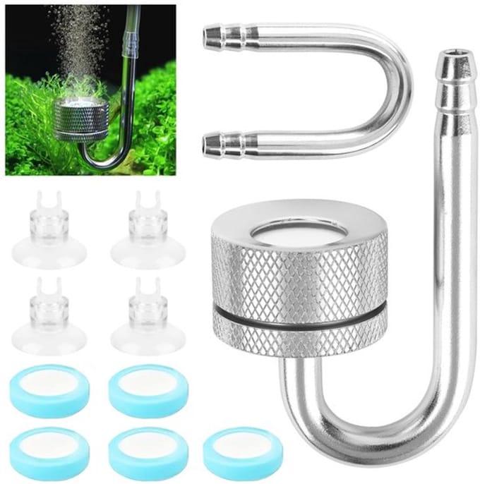 CO2-diffuser aquarium - aquariumverstuiver - kooldioxidediffuser - glazen buis - aluminiumlegering - afneembaar keramisch schijfje - Aquarium Bubbler