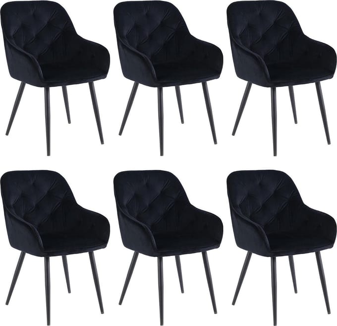 Colenis® - Sky Eetkamerstoel - Set van 6 - Zwart - Fluweel - Velvet - Met armleuning