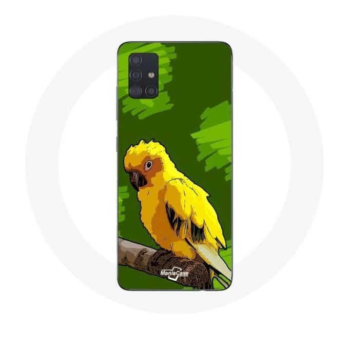 Coque pour Samsung Galaxy A71 Oiseaux de Perruches jaune Fond Vert