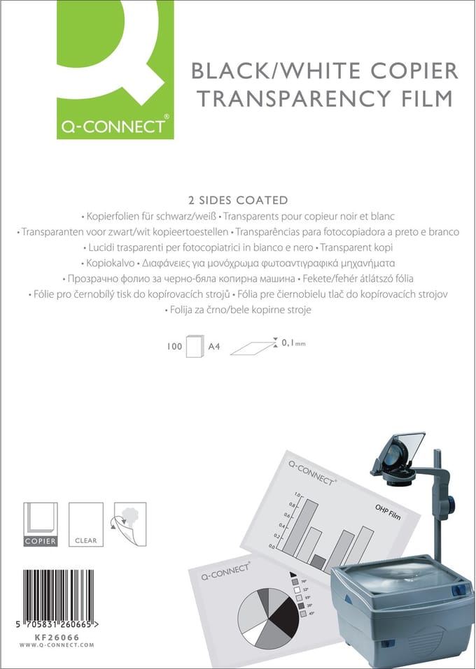 Q-CONNECT overhead transparanten voor laserprinter, ft A4, pak van 100 vel