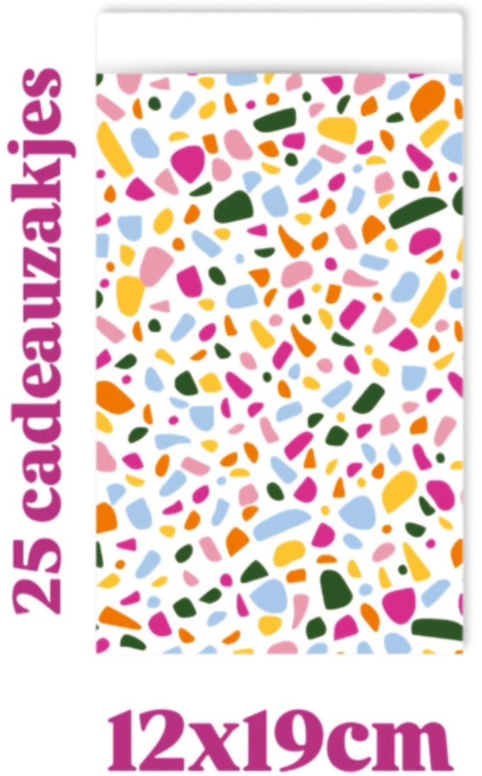 25x Cadeauzakje - Terrazzo - color - 12x19cm -