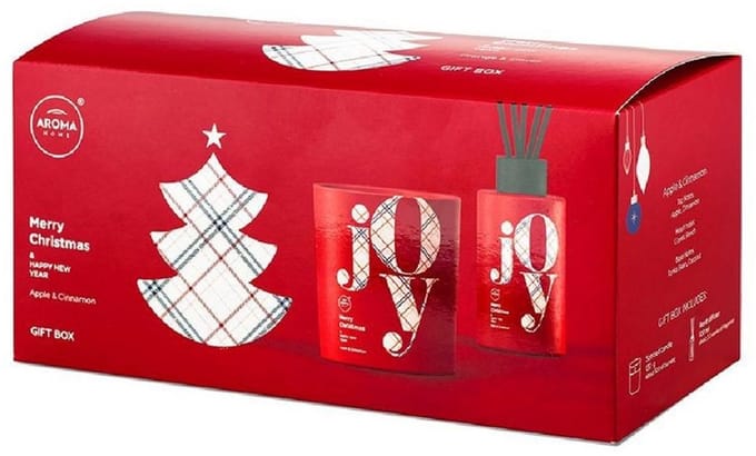 AROMA Home Kerstset: Geurkaars & Diffuser met Stokjes - Appel & Kaneel