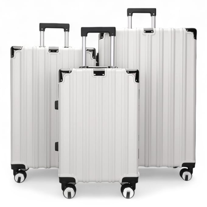 Harde witte koffer, robuuste 8-wiel bagage, handbagagetas