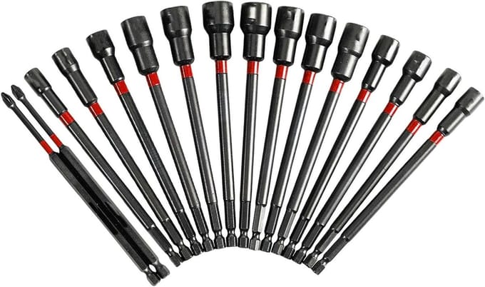 Moerdoppen Set - Dopsleutel Bits - Klus Werk - Magnetische Bevestiging - 1/4 Inch - Zilver