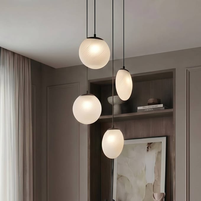 Lucande - hanglamp - 4lichts - Glas, ijzer - H: 19.5 cm - G9 - wit, zwart