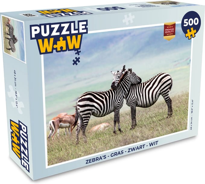 Puzzel Zebra's - Gras - Zwart - Wit - Legpuzzel - Puzzel 500 stukjes