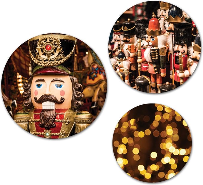 Forex Muurcirkel Set -  Set Kerst Notenkraker  - Set van 3 Wandcirkels met Ophangsystemen - 20x25x30