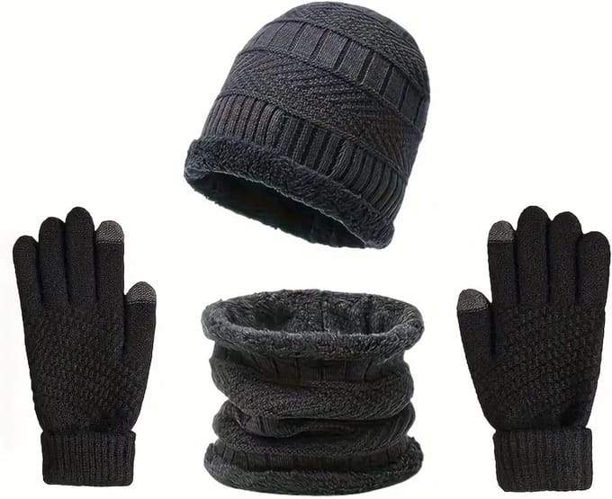 GEAR3000® muts - sjaal - nekwarmer - touchscreen handschoenen - unisex - one size (s/m) - 3-delige set grijs