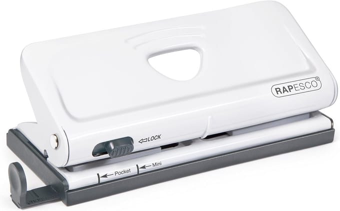Instelbare 6-gaats Perforator - Organizer Perforator Agenda - Papier Organiseren - Volledig Metalen Frame - 10 Vel Capaciteit - Wit