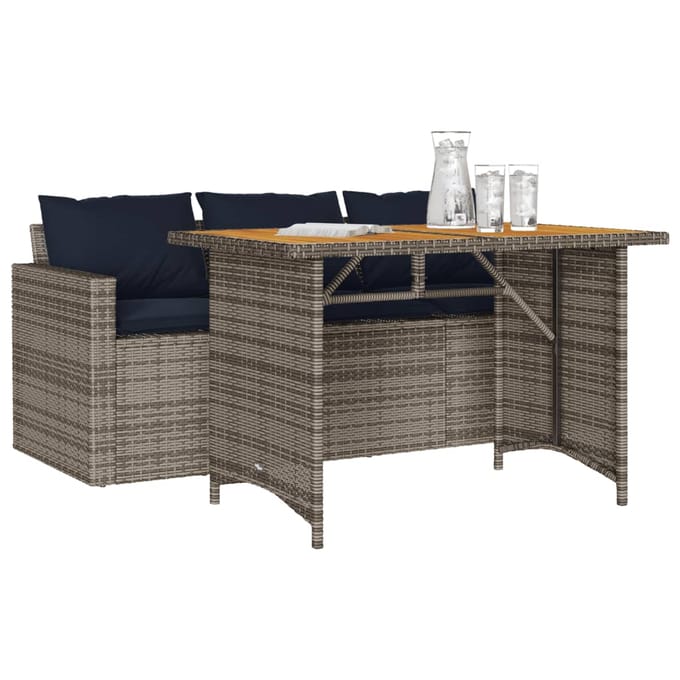 vidaXL - 2-delige - Tuinset - met - kussens - poly - rattan - grijs