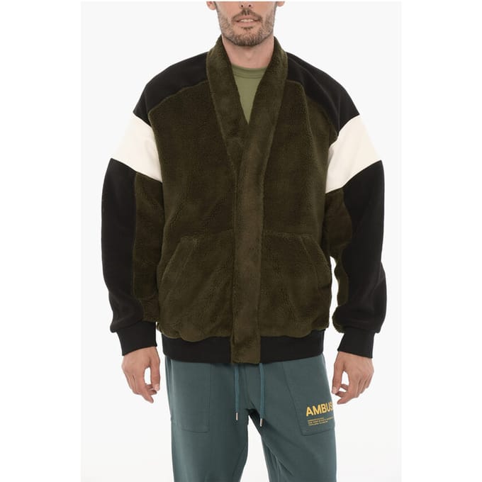 Fleece KIMONO Sweatshirt in kleurblok in Nero, Verde