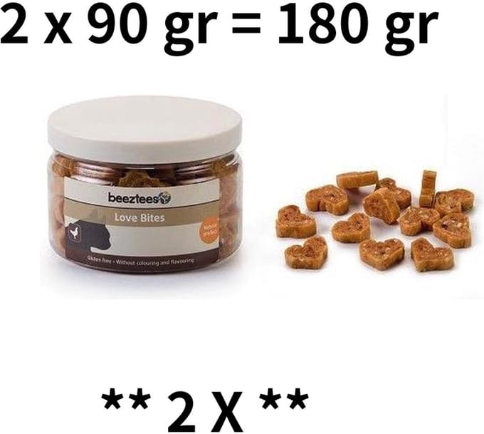** 2 X ** Beeztees kattensnacks Love bites Kip - met rijst - 2 x 90 gr = 180 gram.