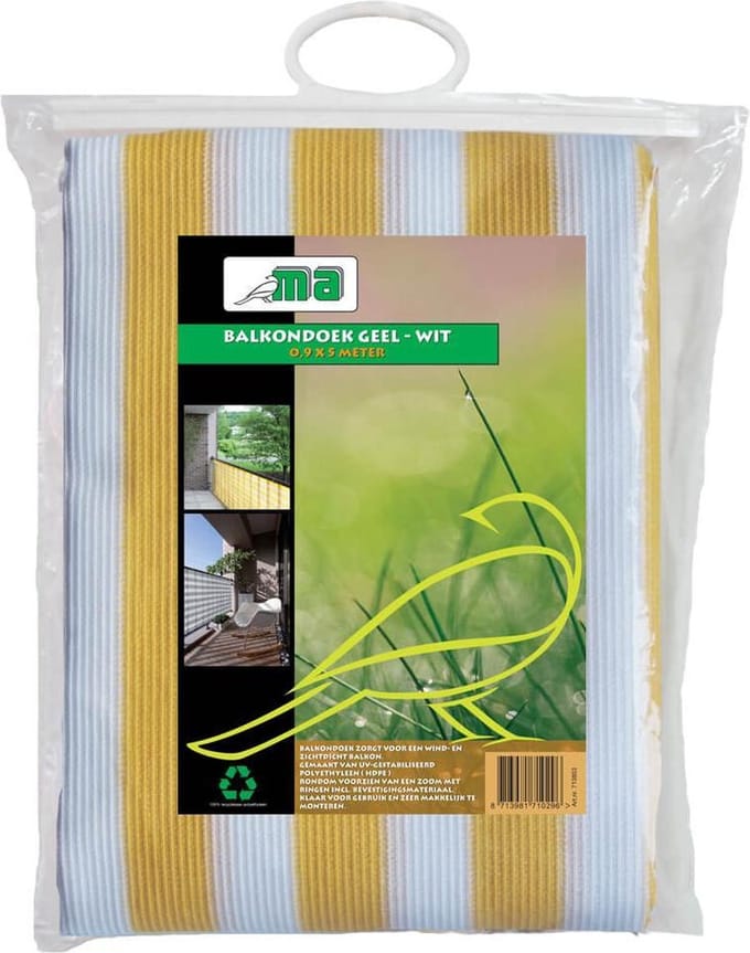 Balkondoek - Geel / Wit - 0.9 x 5 meter