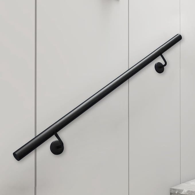 Trapleuning Set - Muurbeugel Greep - Veilig Traplopen - Stevig Smeedijzer - 180 cm - Zwart