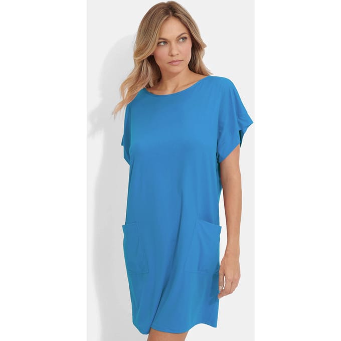 Casual strandjurk van glad, functioneel materiaal - türkis - Gr. S van Goldner Fashion