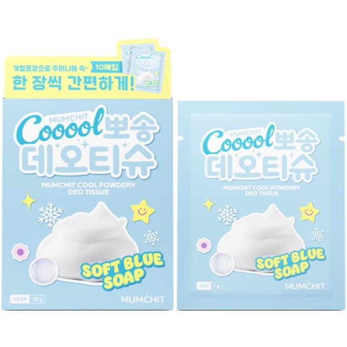 Mumchit [3 set] Cool Dry Deo Doekjes 10 Stuks Deo Tissue Soft Blue Soap, 10 sheets, 3 white