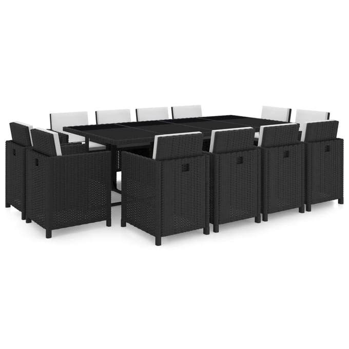 vidaXL - 13-delige - Tuinset - met - kussens - poly - rattan - zwart