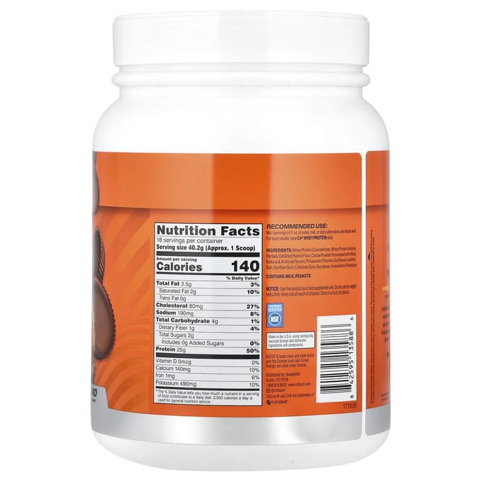 C4 / Cellucor, C4® Whey Protein, Rease'S Pindakaas & Chocolade, 724G (1.6 pond)