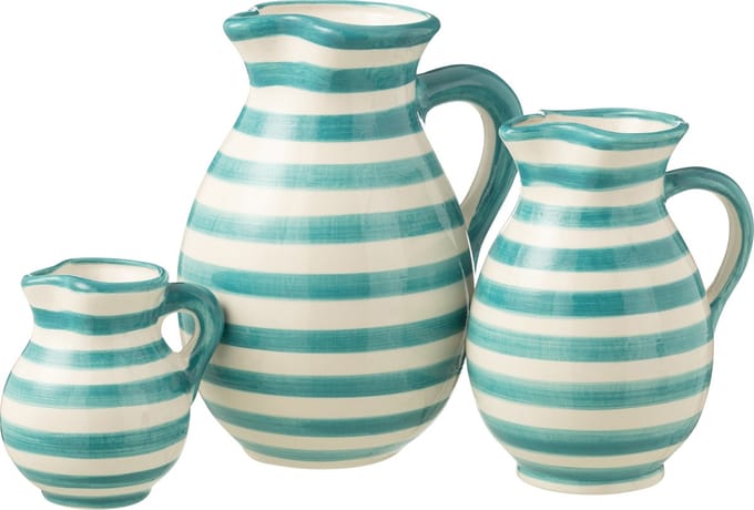 J-Line kruik Granada Stripes - keramiek - wit/aqua - large