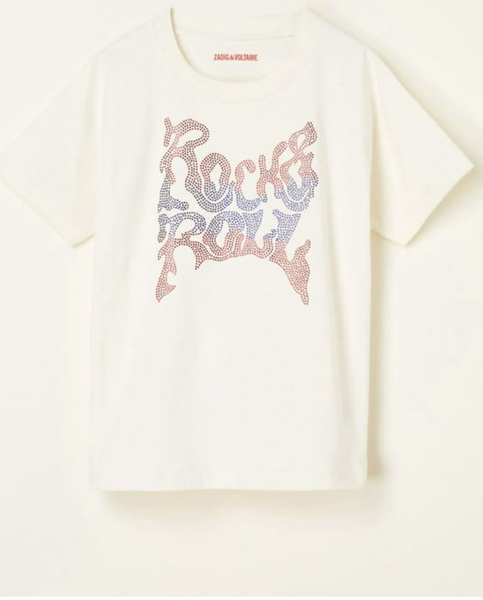 Zadig&Voltaire Kids Rock & Roll T-shirt met strass - Gebroken Wit - Maat 134