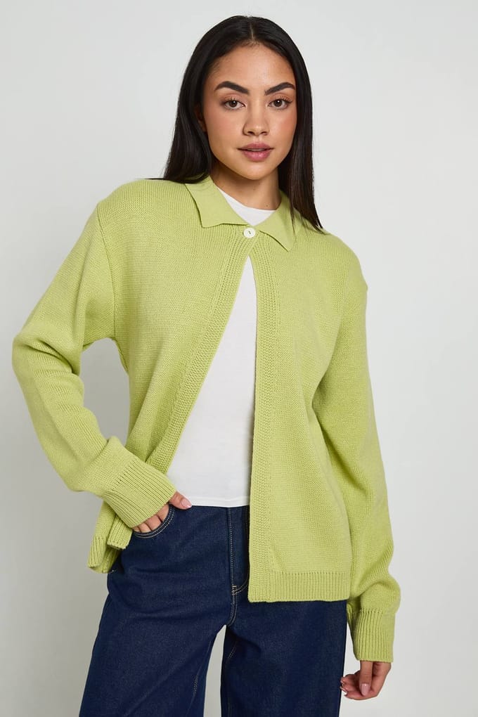 boohoo Dames Gebreid Vest Met Kraag | Sage | Maat: Small