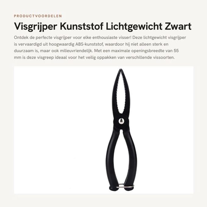 Visgrijper Lichtgewicht - Vistang - Visliphouder - Antislip Handgreep - ABS - Zwart - Duurzaam