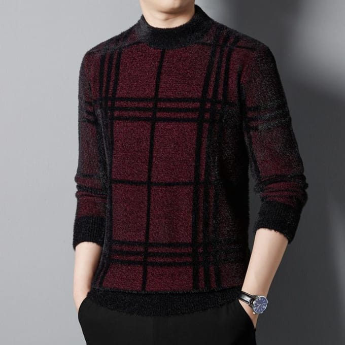 Heren Sneeuwmink Heren Niet-pillende Trui Winter Verdikt Warm Koreaanse Versie Semi-coltrui Onderlaag Gebreide Trui 3XL rood