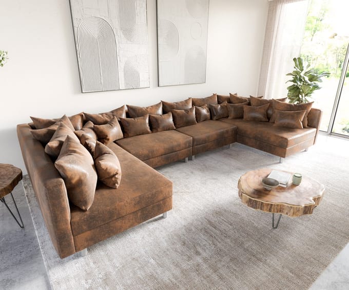Bank Clovis XL Bruin Antiek optiek woonlandschap Module Sofa
