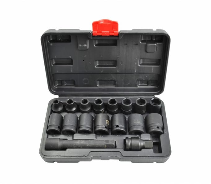 Awtools - Dopsleutelset - 15-delig - 8-24mm - Cr-Mo Staal - 6-kant