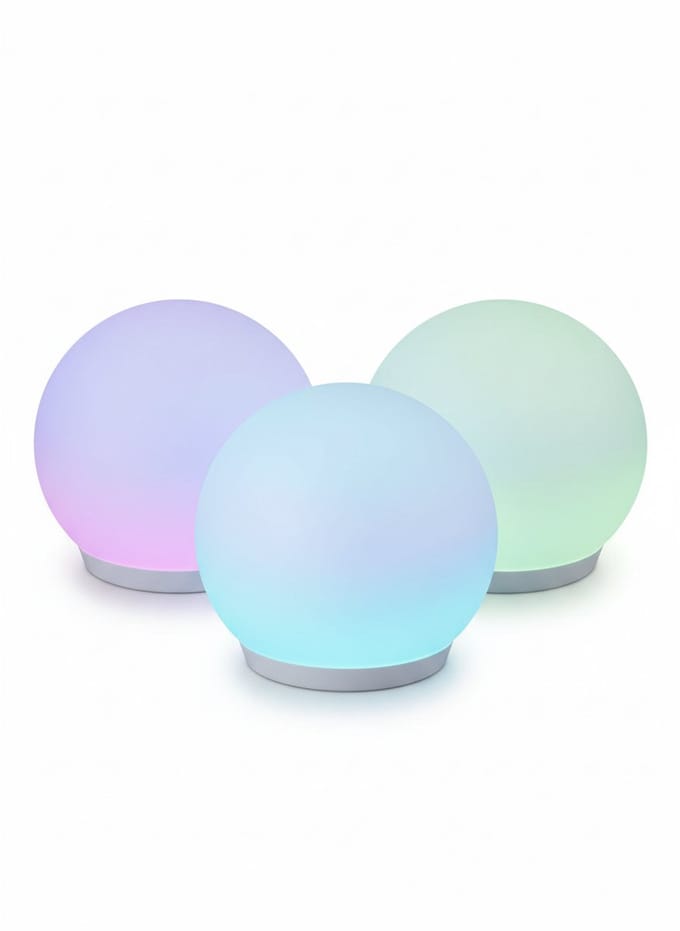 LED Bollen Set van 3 (10 cm) – RGB Multicolor Sfeerverlichting – Met Afstandsbediening & Timer – IP44 – Voor Tuin, Balkon & Binnen
