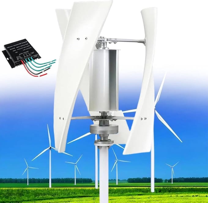 Verticale Windturbine - Windgenerator Set - Energie Opwekken - Stille Rotatie - Diameter 530 mm - Wit
