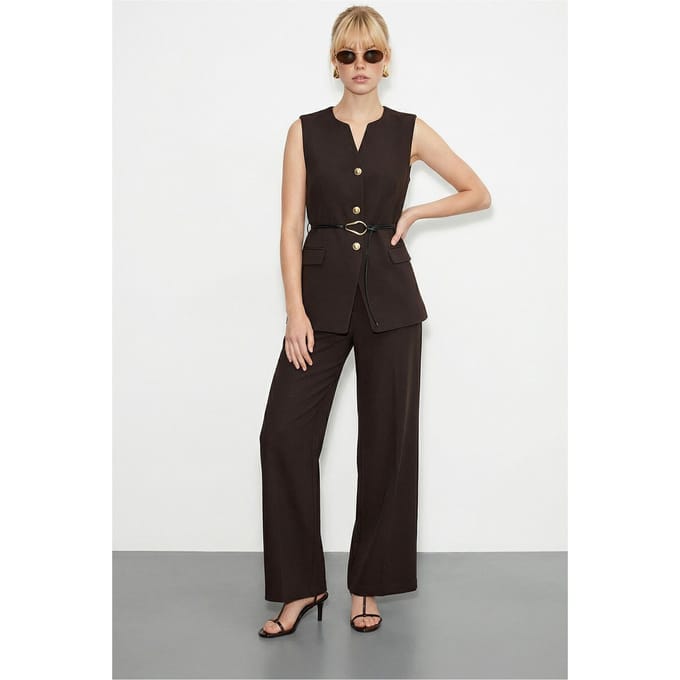 Hoge Taille V-Hals Geknoopte Twee-Stuk Co-ord Set