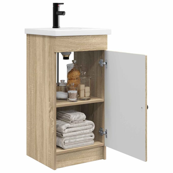 vidaXL - Badkamer - Vanity - met - Wastafel - Sonoma - Eiken - 42 - x - 40 - x - 84,5 - cm
