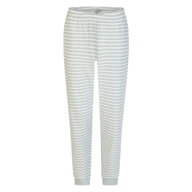 By Louise Dames Pyjama Set Lang Interlock Wit/Groen Gestreept - Maat S