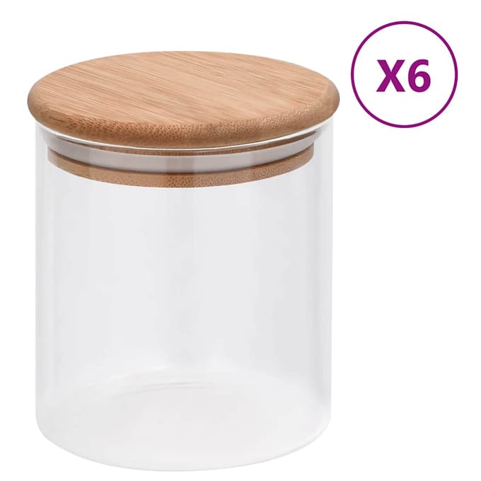 vidaXL - Opbergpotten - met - bamboe - deksel - 6 - st - 600 - ml - glas