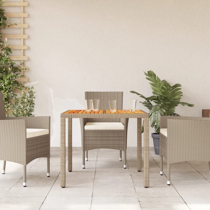 vidaXL - Tuintafel - 90x90x75 - cm - poly - rattan - en - acaciahout - beige